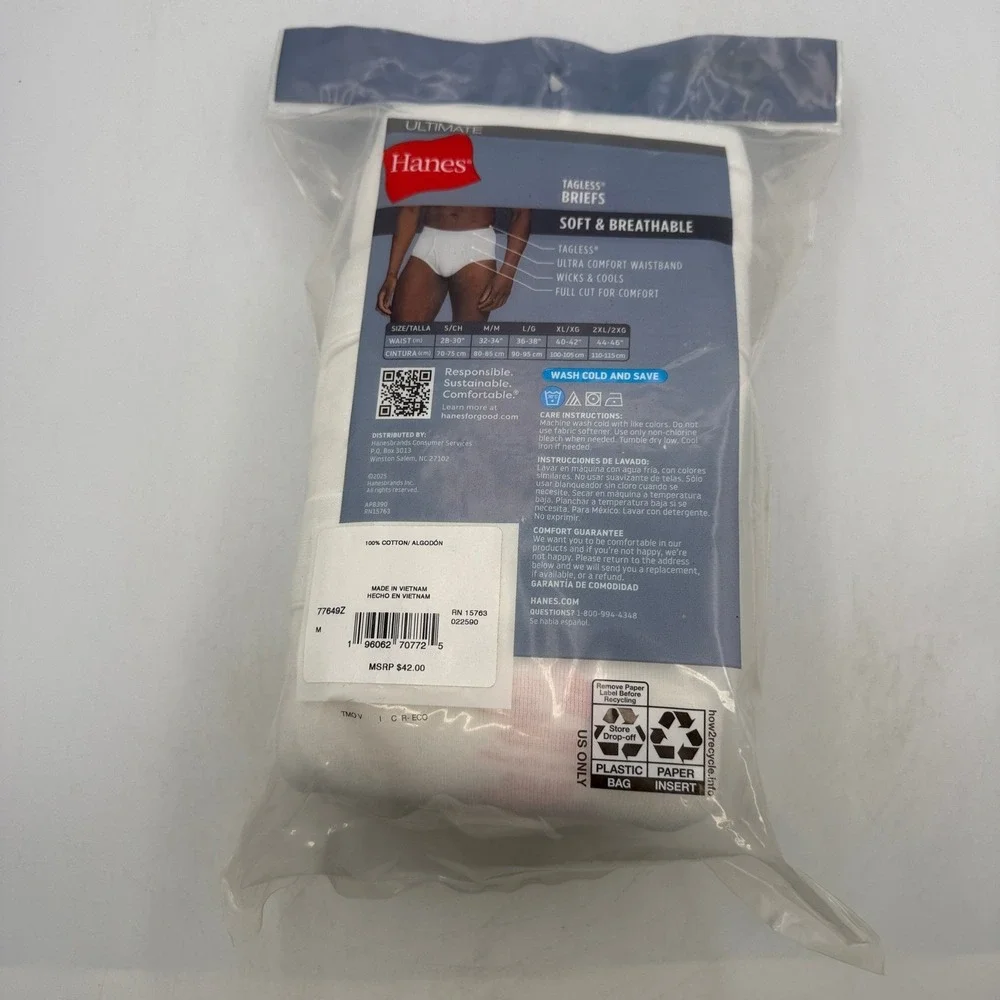 Hanes Ultimate Briefs Mens Size Medium White 9 Pack Everyday 77649Z